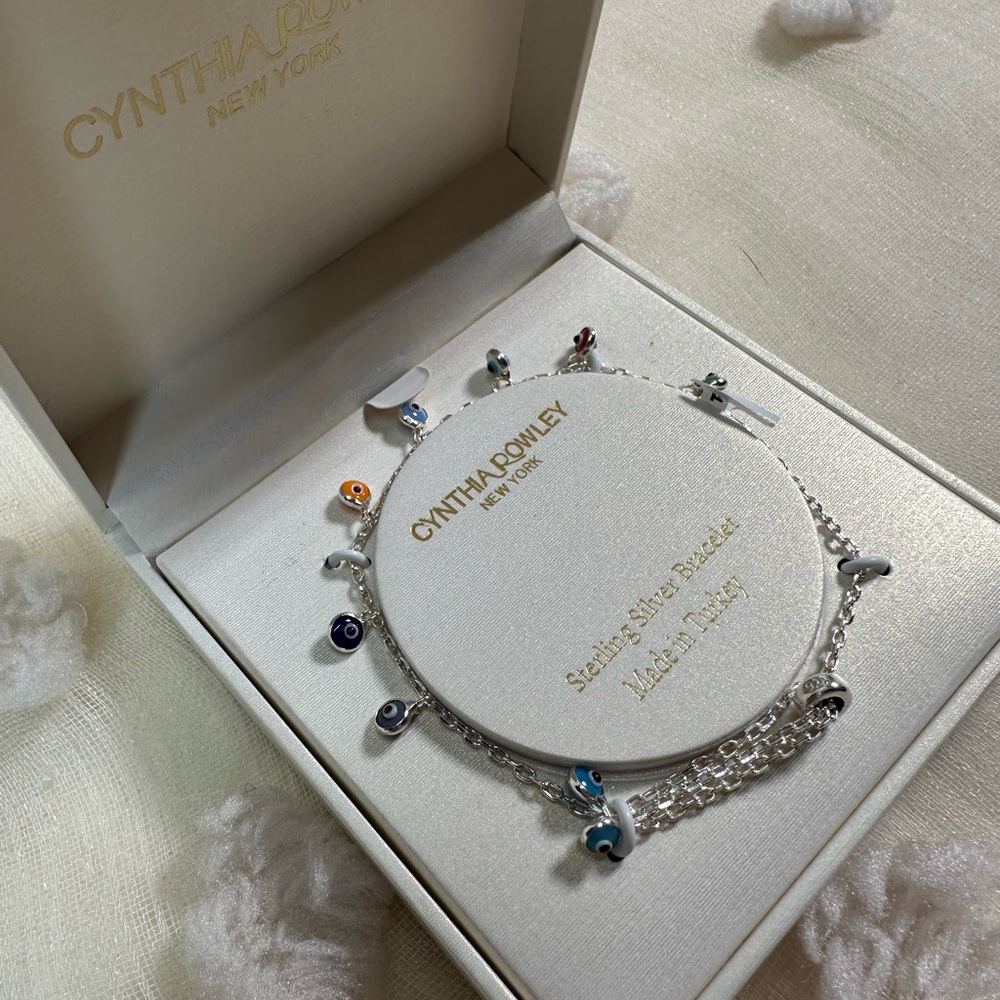 NWT Cynthia Rowley Evil Eye Adjustable Sterling Silver Bracelet - Picture 3 of 5